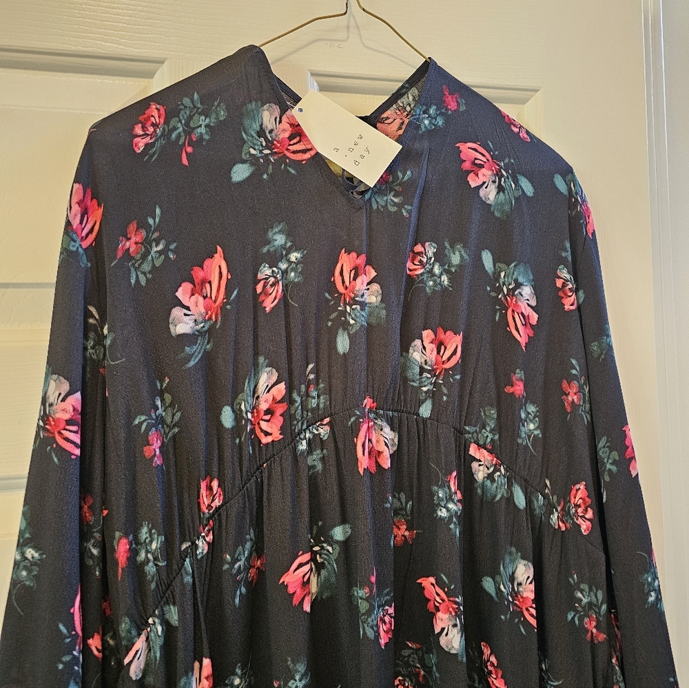 Pink/Red Floral Long Sleeved Babydoll Dress -Brand New! - Picture 14 of 15